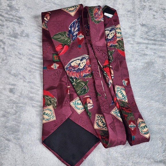VINTAGE Tabasco Tie Mens Burgundy 100 Silk Made In USA Hot Sauce Food Novelty - Picture 3 of 7